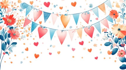 Poster - Festive bunting with hearts and flowers.