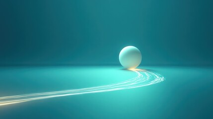 Wall Mural - Glowing trail leading to a white sphere on teal background.