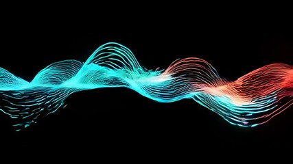 Wall Mural - Abstract Neon Waveforms: Cyan and Coral Light Trails on Black Background