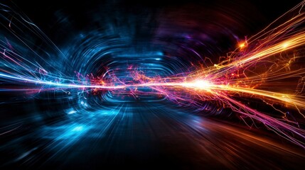 Fototapete - Dynamic light streaks capturing motion futuristic space digital artwork hypnotic environment abstract viewpoint