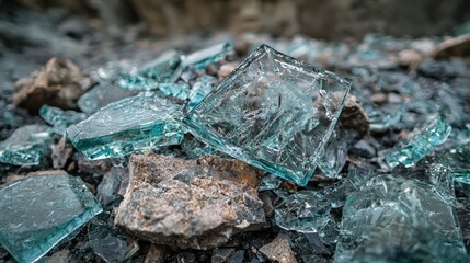 Leinwandbilder - Abstract arrangement of broken glass shards urban environment photography artistic perspective contemporary concept
