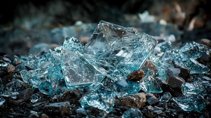 Aufkleber - Abstract art creation of broken glass shards urban setting artistic imagery detailed environment close-up view unique design