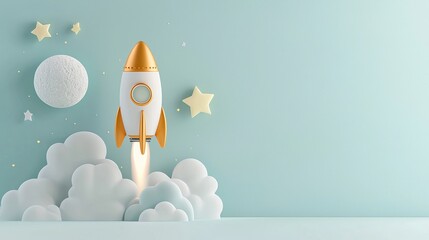 Wall Mural - Joyful astronaut launches into space dreamy night sky digital art whimsical environment playful viewpoint adventure and exploration concept
