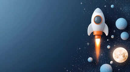 exciting space journey of a cute cartoon astronaut with an orange spacesuit outer space digital illu