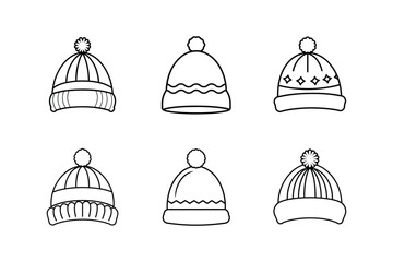 Wall Mural - winter hat icon line art vector illustration, set of hats