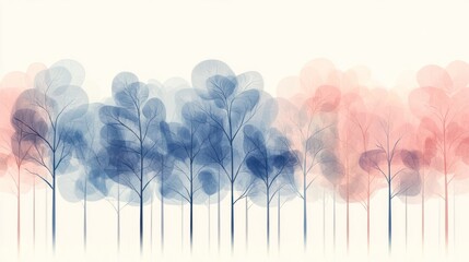 Poster - Dreamy pastel blue and pink translucent forest.