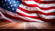© FimCraft - blurred USA flag in background with sharp wooden foreground for product placement