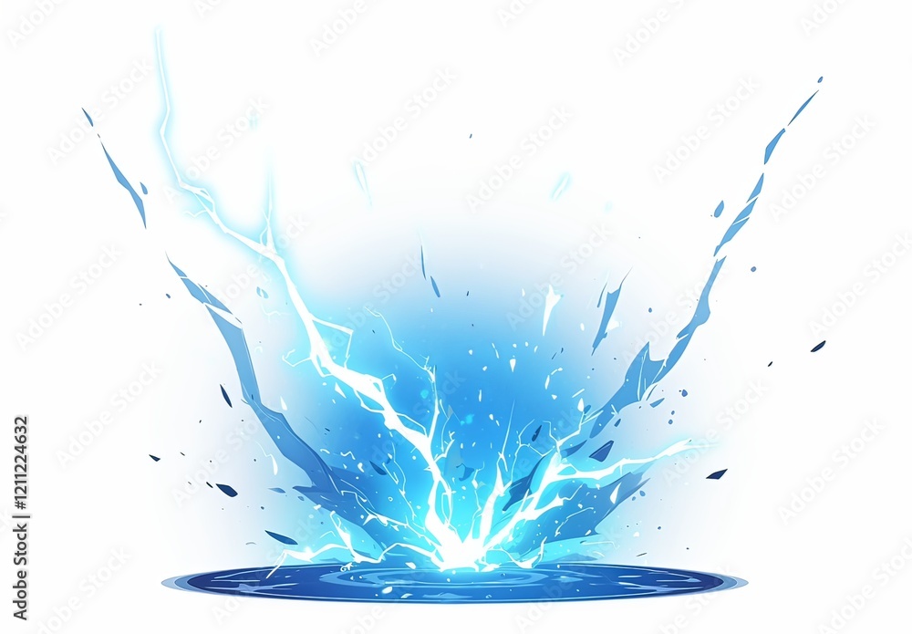 Blue lightning bolt with a lightning circle on a white background ...