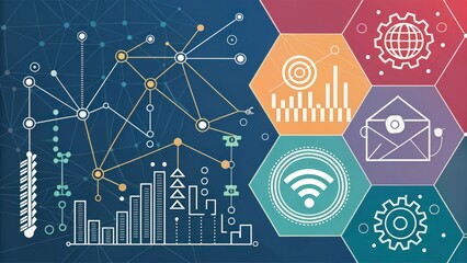 Conceptual illustration depicting interconnectedness, data flow, communication, and global network