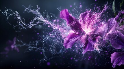 Poster - Violet and lavender explosions of color abstract art digital creation dark background close-up creative expression