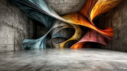 Aufkleber - Flowing abstract paths of twisting lines in muted colors urban gallery digital art contemporary design artistic perspective
