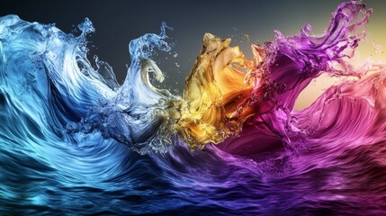 Aufkleber - Vibrant waves of colorful fluid dynamics abstract art digital illustration creative studio close-up view visual impact
