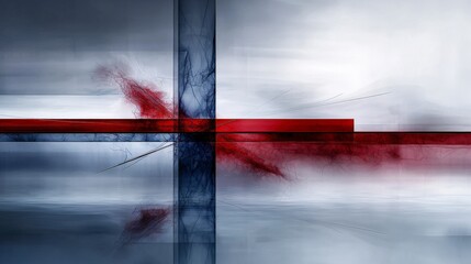 Aufkleber - Dynamic abstract art bold red plane and fluid shapes digital creation contemporary style visual impact