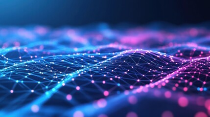 Wall Mural - abstract digital network: neon blue and pink data flow