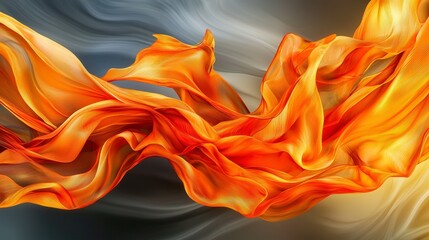 Aufkleber - Dynamic waves of bright orange fabric rippling in motion studio setting digital artwork vibrant energy close-up view