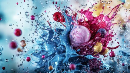 Poster - Explosions of vivid paint droplets in abstract pattern studio visual art colorful environment close-up creativity unleashed