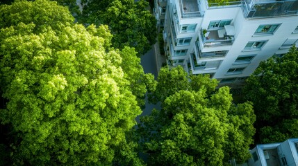 Wall Mural - Aerial View  Sustainable City  Green Architecture  Urban Landscape  Treetop Perspective