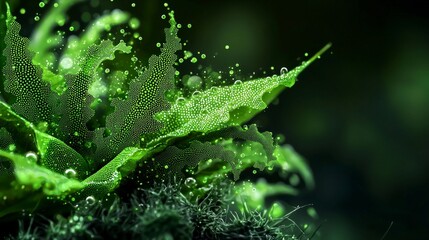 Poster - Vibrant green dots merging with lush leaves nature abstract close-up soft focus serenity in greenery