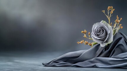 Aufkleber - Close-up of an elegant gray rose on soft fabric minimalist still life photography in a serene atmosphere