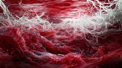 Poster - Dynamic waves of thin white lines across a vivid red landscape abstract art digital creation modern perspective