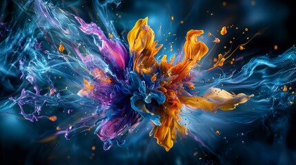 Leinwandbilder - Dynamic explosion of vivid hues in abstract art contemporary studio digital rendering creative environment close-up view