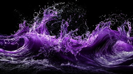 Aufkleber - Dynamic vivid purple waves crashing on black canvas artistic photography abstract art oceanic inspiration vibrant viewpoint