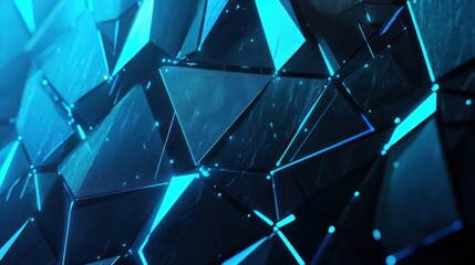 Wall Mural - abstract blue crystallization: geometric shapes and glowing lines