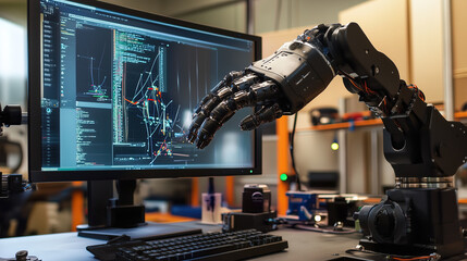 A Robotic arm is programming on computer