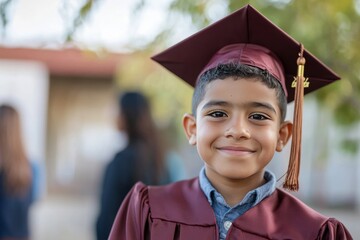 Wall Mural - A Hispanic student in a maroon graduation gown, proudly wearing their cap