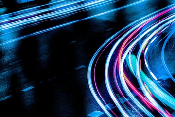 Wall Mural - Blue light trails background, street at night