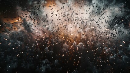 Wall Mural - stunning cosmic explosion with fiery sparks and dark clouds creating a dramatic celestial scene in o