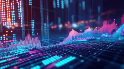 Wall Mural - abstract data visualization: neon pink and blue digital landscape