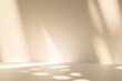 © Photo Sesaon - Studio style background wall decoration presentation uses white and beige tones. with shadows cast from a nearby window, concept creating a decorative backdrop.