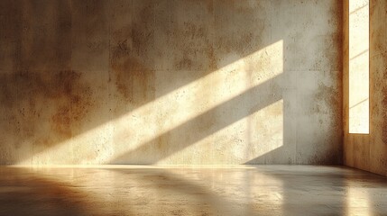 Wall Mural - Sunlit empty room with textured wall and floor.