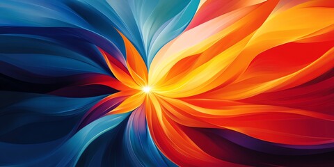 Canvas Print - abstract floral burst: vibrant blue and orange swirls