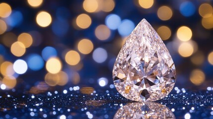 Wall Mural - Sparkling diamond on a shimmering surface with bokeh lights