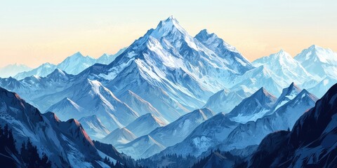 Wall Mural - Majestic Snowy Mountain Range Under a Pale Sky