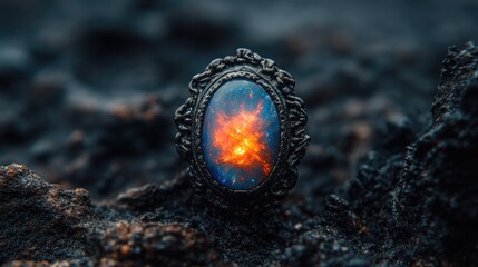 Wall Mural - Mystical ring with cosmic gemstone on textured surface