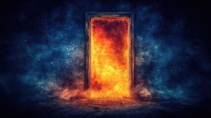 Wall Mural - Mysterious fiery portal amidst a cosmic backdrop