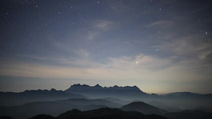 Wall Mural - night sky with moving stars above the northern landscape of chiang mai, thailand with the famous doi