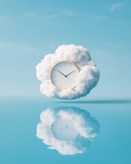 Fototapete - Cloud-Inspired Timepiece Display Vintage Clock in Soft Cloud Formation - Climate Awareness Visualization and Atmospheric Design for Modern Forecasting Solutions