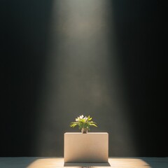 Aufkleber - Soft Spotlight Minimalism Tropical Floral Display atop Stone Pedestal for Cultural Heritage Promotion - Artful Event Marketing and Educational Content Creation