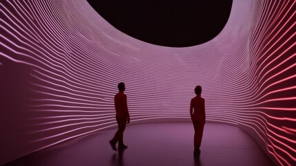Leinwandbilder - Dynamic Projection Mapping Corridor Neon Light Installation Experience for Interactive Exhibits and Marketing Innovations in Tech-Forward Entertainment Spaces