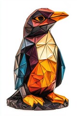 A low polygon style penguin, isolate on white background, with sharp geometric shapes and bold colors.