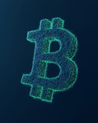 Aufkleber - Digital Financial Evolution Glowing Blockchain Bitcoin Symbol in Emerald and Blue for Fintech Innovation and Secure Investment Strategies