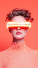 Poster - Futuristic Neon Fashion Mixed Reality Headset Interface with LED Stripes on Knitwear - Stylish Techwear Showcase for Innovative Virtual Interaction