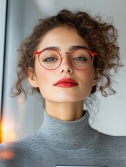 Leinwandbilder - Contemporary Business Visionary Young Latina with Tablet in Modern Glass Co-Working Space - Financial Strategy and Digital Solutions for Urban Professionals