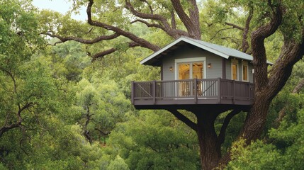 Wall Mural - Serene Treetop Cabin Retreat Luxurious Forest Escape with Stunning Views