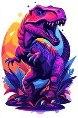 Wall Mural - A flat style illustrated Tyrannosaurus, isolate on white background, highlighting its fierce features and vibrant colors.