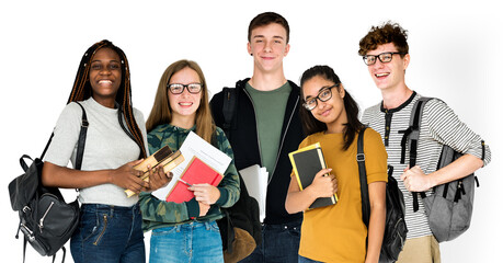 Canvas Print - Students with books png sticker, transparent background